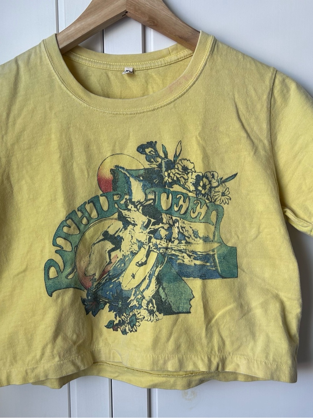 R13 Yellow Graphic Crop Tee with Green Retro Floral Print